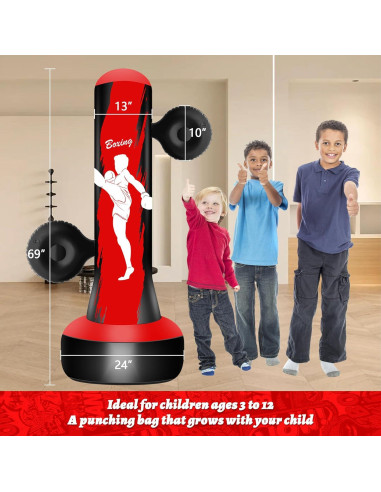 Saco de Boxeo Inflable Vobab 175 cm con Guantes y Almohadillas