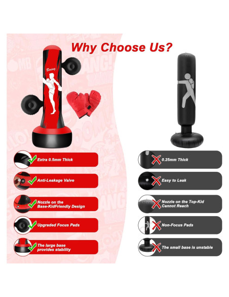 Saco de Boxeo Inflable Vobab 175 cm con Guantes y Almohadillas