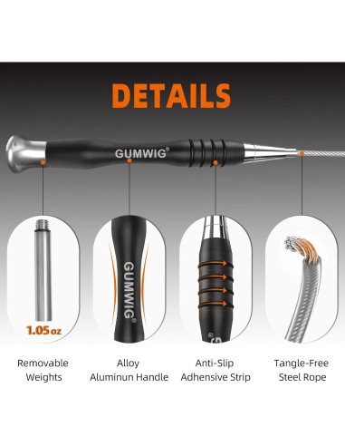 Cuerda de Salto Rápida GUMWIG con Peso Ajustable y Longitud Regulable