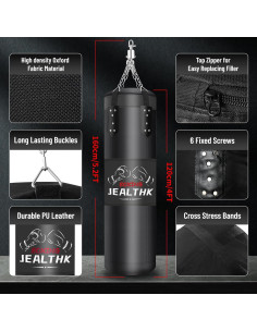 Bolsa de Boxeo Jealthk 4FT + Guantes 12OZ + Accesorios 2