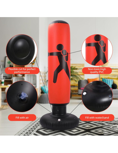 Saco de Boxeo Inflable MEYDLL 160 cm con Guantes y Bomba