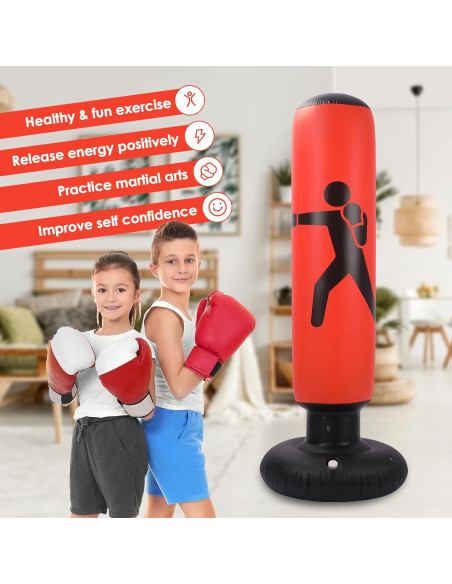 Saco de Boxeo Inflable MEYDLL 160 cm con Guantes y Bomba