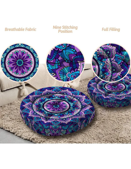 Cojín de Meditación Mandala Haretu 56 cm Terciopelo Suave