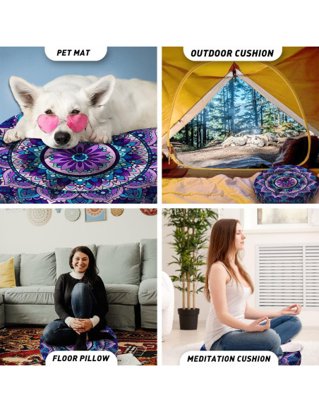 Cojín de Meditación Mandala Haretu 56 cm Terciopelo Suave