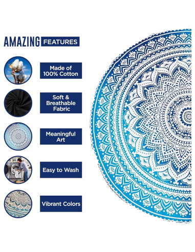 Tapiz Redondo de Algodón Raajsee 178 cm Mandala Bohemio