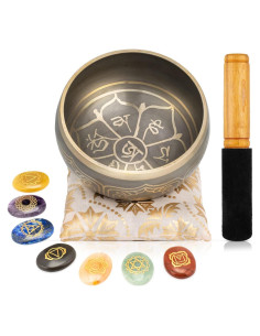 Juego de Cuencos Cantores Tibetanos Shani Chakra - 1 Cuenco, 7 Cristales