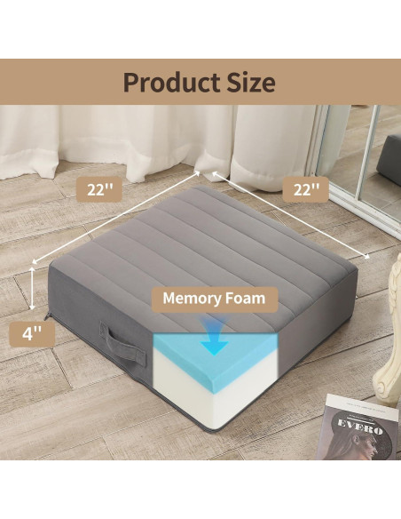 Cojín de Meditación LOVMOC 22" Cuadrado Espuma Viscoelástica Gris