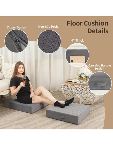 Cojín de Meditación LOVMOC 22" Cuadrado Espuma Viscoelástica Gris