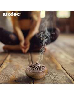 Quemador de Incienso WXDEC de Madera de Acacia Redondo 2