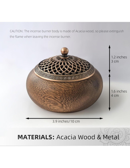 Quemador de Incienso WXDEC de Madera de Acacia Redondo