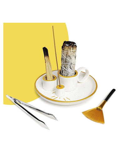 Soporte y quemador de incienso cerámica Benertoo Oro 15 cm