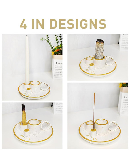 Soporte y quemador de incienso cerámica Benertoo Oro 15 cm