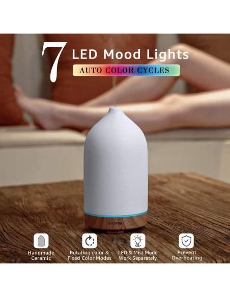 Difusor de Aceite Esencial Gooamp 200ML Cerámica Madera LED Difusor de Aceite Esencial Gooamp 200ML Cerámica Madera LED