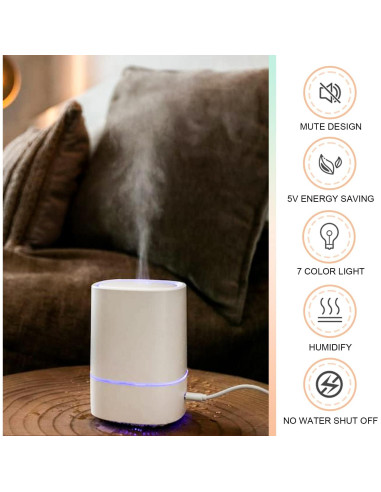 Difusor de Aromaterapia FUSMLI 150ml USB con 7 Luces LED