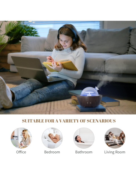 Difusor de Aceite Esencial HSLZOMI 280ml con Luz LED y Apagado Automático