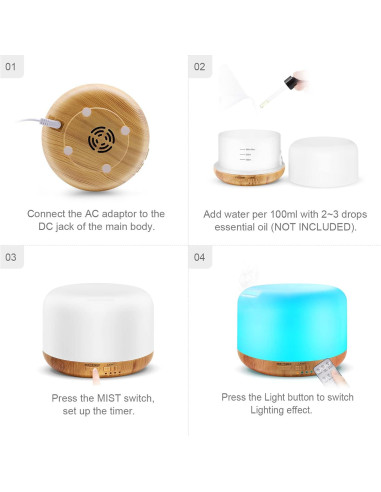 Difusor de Aceite Esencial Marchred 300ML Ultrasónico con Control Remoto