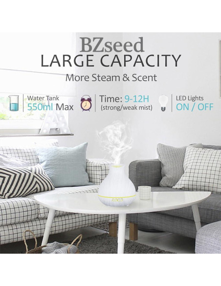 Difusor de Aceite Esencial BZseed 550ml Blanco con Temporizador Difusor de Aceite Esencial BZseed 550ml Blanco con Temporizador