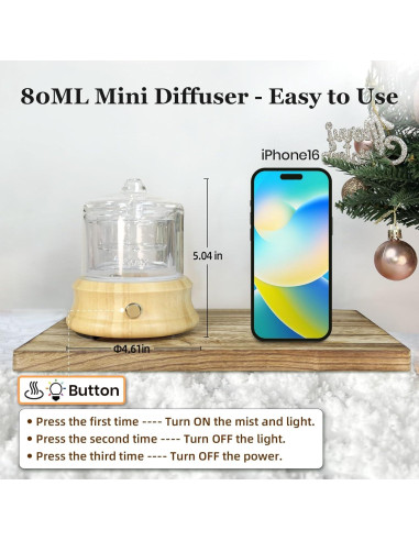 Difusor de Aceite Esencial Lecdura 80ML Vidrio y Madera