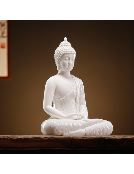Estatua de Buda de Cerámica Blanca 30 cm Qinlang para Decoración