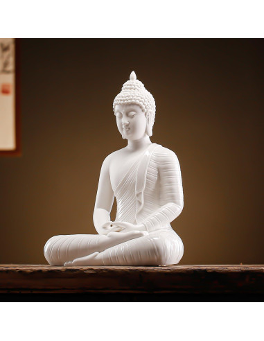 Estatua de Buda de Cerámica Blanca 30 cm Qinlang para Decoración