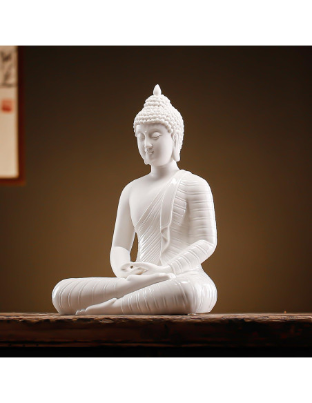 Estatua de Buda de Cerámica Blanca 30 cm Qinlang para Decoración