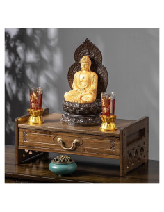 Mesa de Altar Pequeña LINRUI de Bambú con Cajón 42x25cm