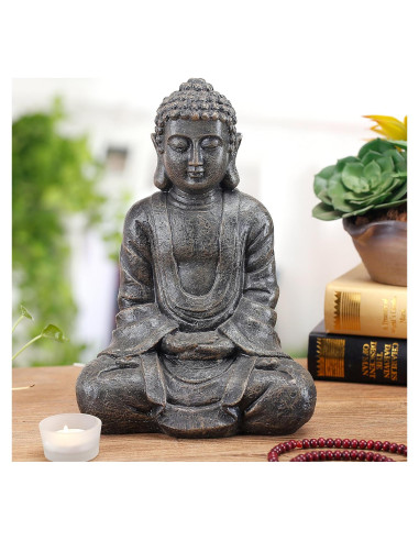 Estatua de Buda Sentado MyGift 29 cm Resina Gris Decorativa