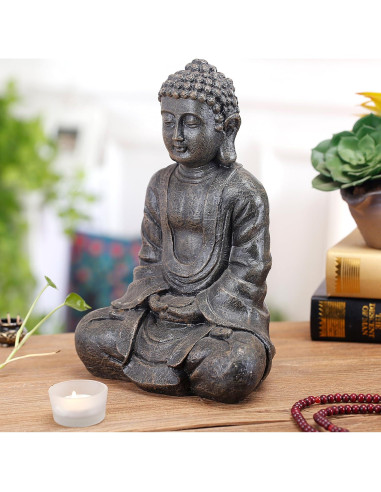 Estatua de Buda Sentado MyGift 29 cm Resina Gris Decorativa