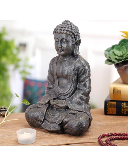Estatua de Buda Sentado MyGift 29 cm Resina Gris Decorativa