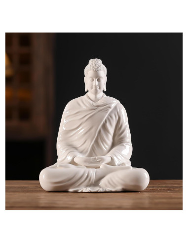 Estatua de Buda de Cerámica Blanca 15 cm para Decoración Interior