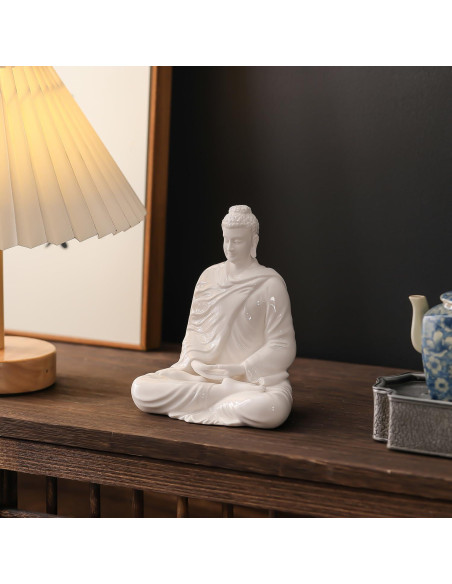 Estatua de Buda de Cerámica Blanca 15 cm para Decoración Interior