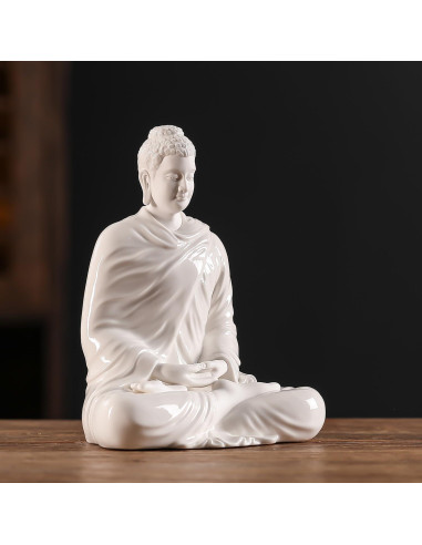 Estatua de Buda de Cerámica Blanca 15 cm para Decoración Interior