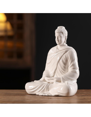 Estatua de Buda de Cerámica Blanca 15 cm para Decoración Interior