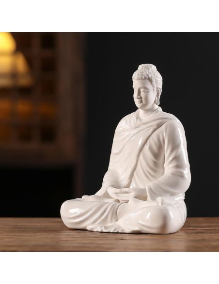 Estatua de Buda de Cerámica Blanca 15 cm para Decoración Interior