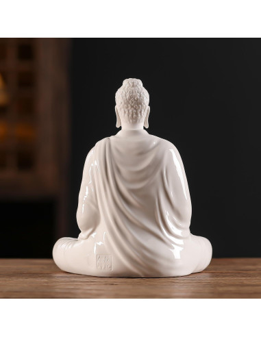 Estatua de Buda de Cerámica Blanca 15 cm para Decoración Interior