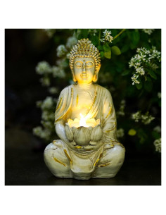 Estatua de Buda Goodeco con Soporte para Velas LED 20 cm