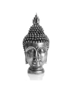 Estatua de Cabeza de Buda AMOIENSIS Plateada Antigua 28 cm