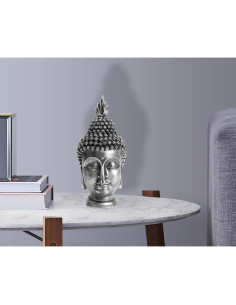 Estatua de Cabeza de Buda AMOIENSIS Plateada Antigua 28 cm 2