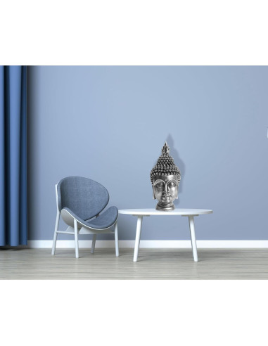 Estatua de Cabeza de Buda AMOIENSIS Plateada Antigua 28 cm