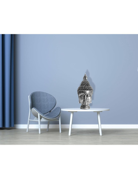 Estatua de Cabeza de Buda AMOIENSIS Plateada Antigua 28 cm