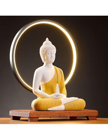 Estatua de Buda Amarillo 30.48 cm + Lámpara LED Circular 40 cm