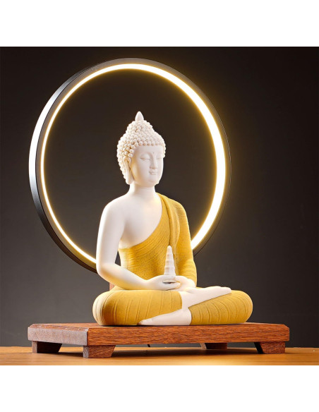Estatua de Buda Amarillo 30.48 cm + Lámpara LED Circular 40 cm