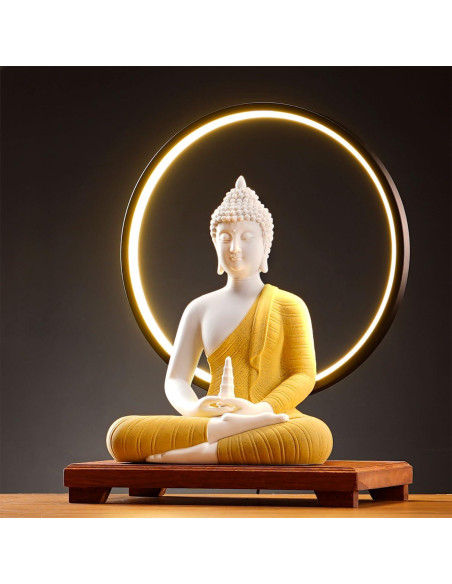 Estatua de Buda Amarillo 30.48 cm + Lámpara LED Circular 40 cm