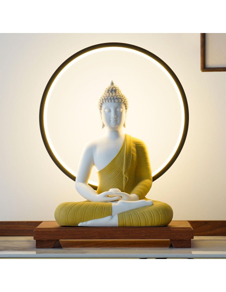 Estatua de Buda Amarillo 30.48 cm + Lámpara LED Circular 40 cm