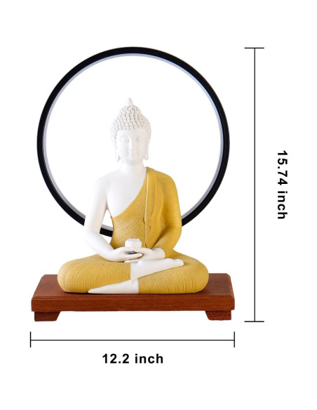 Estatua de Buda Amarillo 30.48 cm + Lámpara LED Circular 40 cm