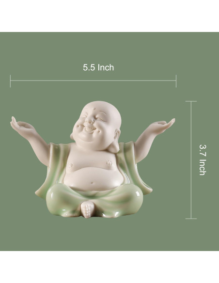 Estatua de Buda Riendo Verde Cerámica 9.4 cm Houlu Decoración Estatua de Buda Riendo Verde Cerámica 9.4 cm Houlu Decoración