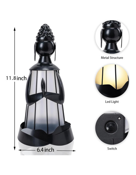 Estatua de Buda Solar de Metal DreamGARDEN para Jardín 30 cm