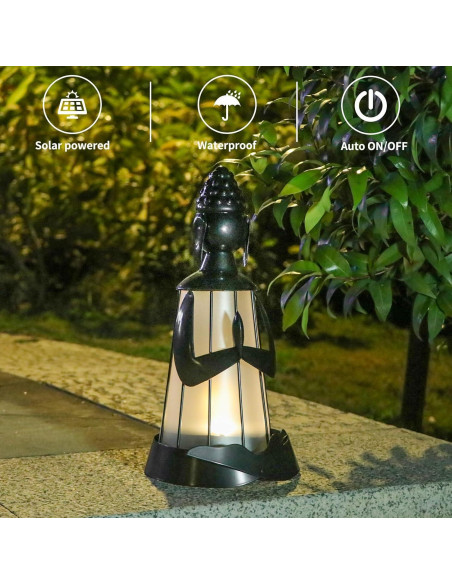 Estatua de Buda Solar de Metal DreamGARDEN para Jardín 30 cm