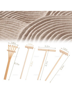 Juego de Rastrillos Zen de Arena AUEAR - 3 Piezas de Bambú 2
