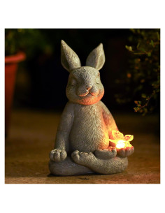 Estatua Solar de Jardín Conejo Meditante Kodylife 20 cm